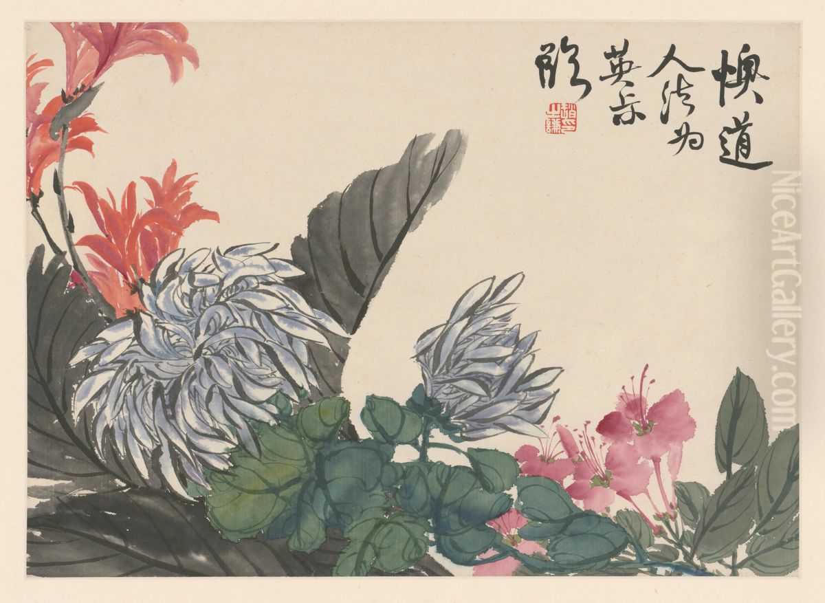 <<zhao zhi qian hua hui ce-ju hua hai tang ye>> Oil Painting by Zhao Zhiqian