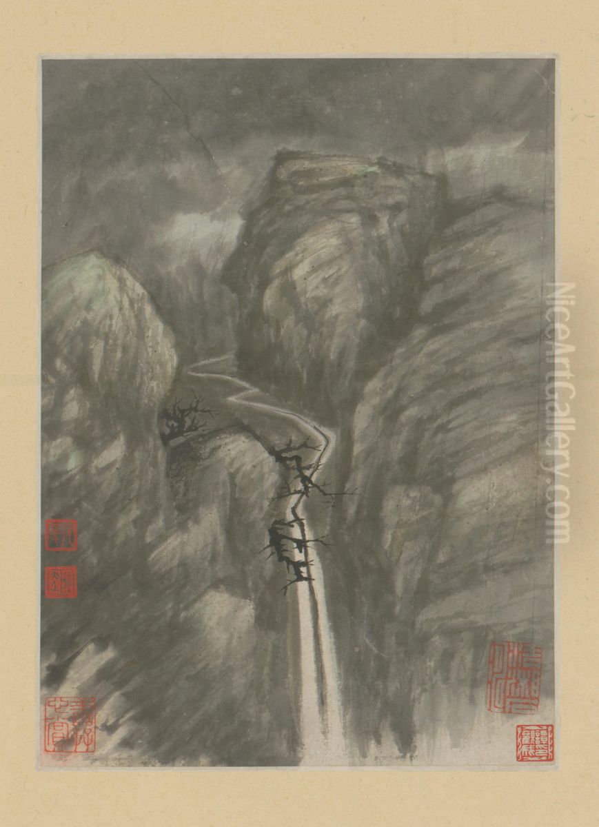 <<yuan ji jin shan long you si shi yi ce>> Oil Painting by Shitao Daoji