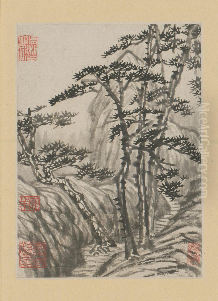 <<yuan ji jin shan long you si shi yi ce>> Oil Painting by Shitao Daoji