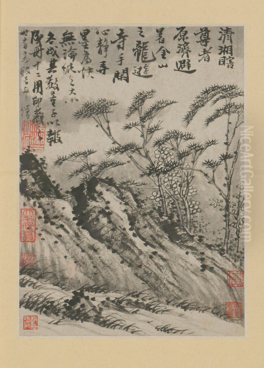 <<yuan ji jin shan long you si shi yi ce>> Oil Painting by Shitao Daoji