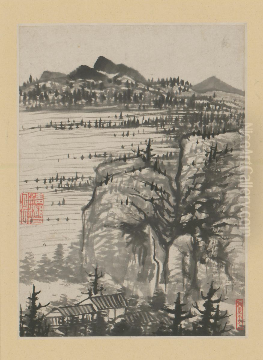 <<yuan ji jin shan long you si shi yi ce>> Oil Painting by Shitao Daoji