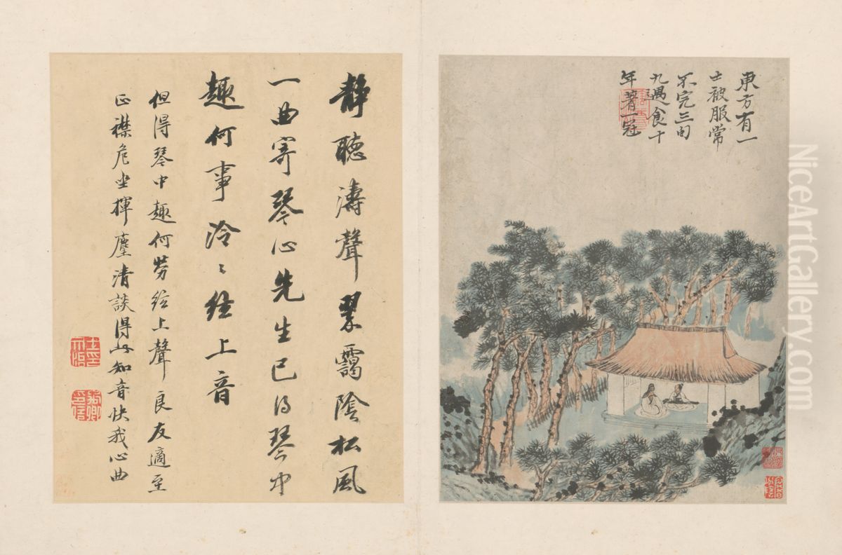 <<yuan ji tao yuan ming shi yi ce>> Oil Painting by Shitao Daoji