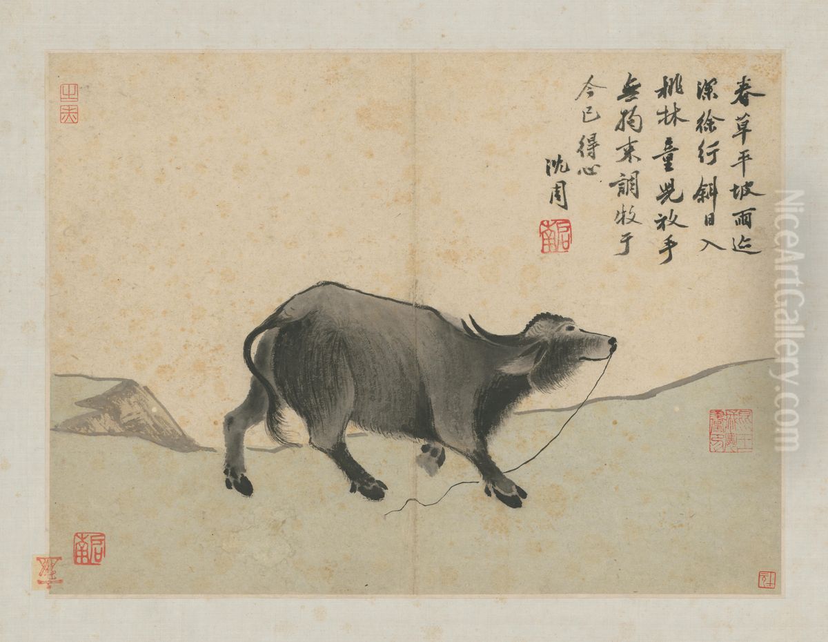 <<chen zhou wo you tu ce-shui niu>> Oil Painting by Shen Zhou