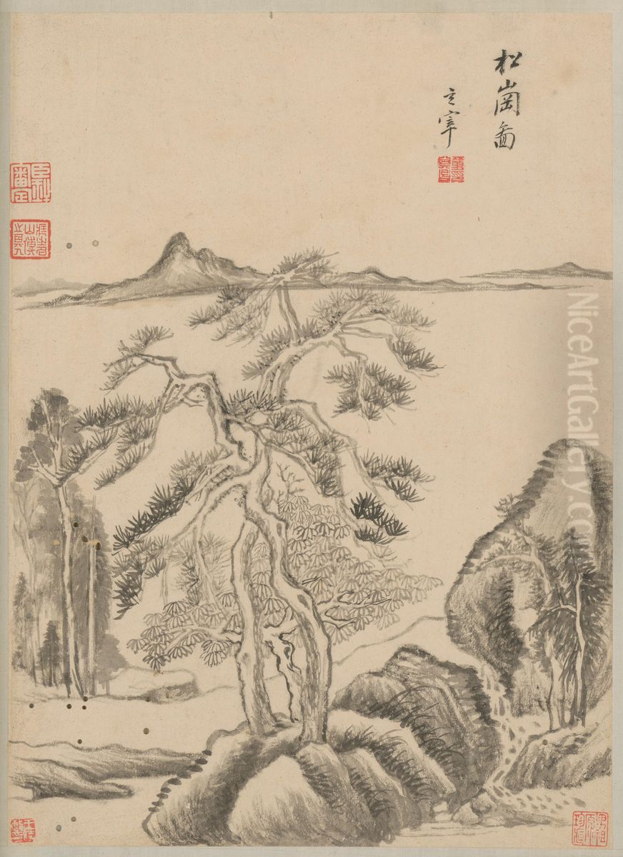 <<dong qi chang shan shui ce>> Oil Painting by Dong Qichang