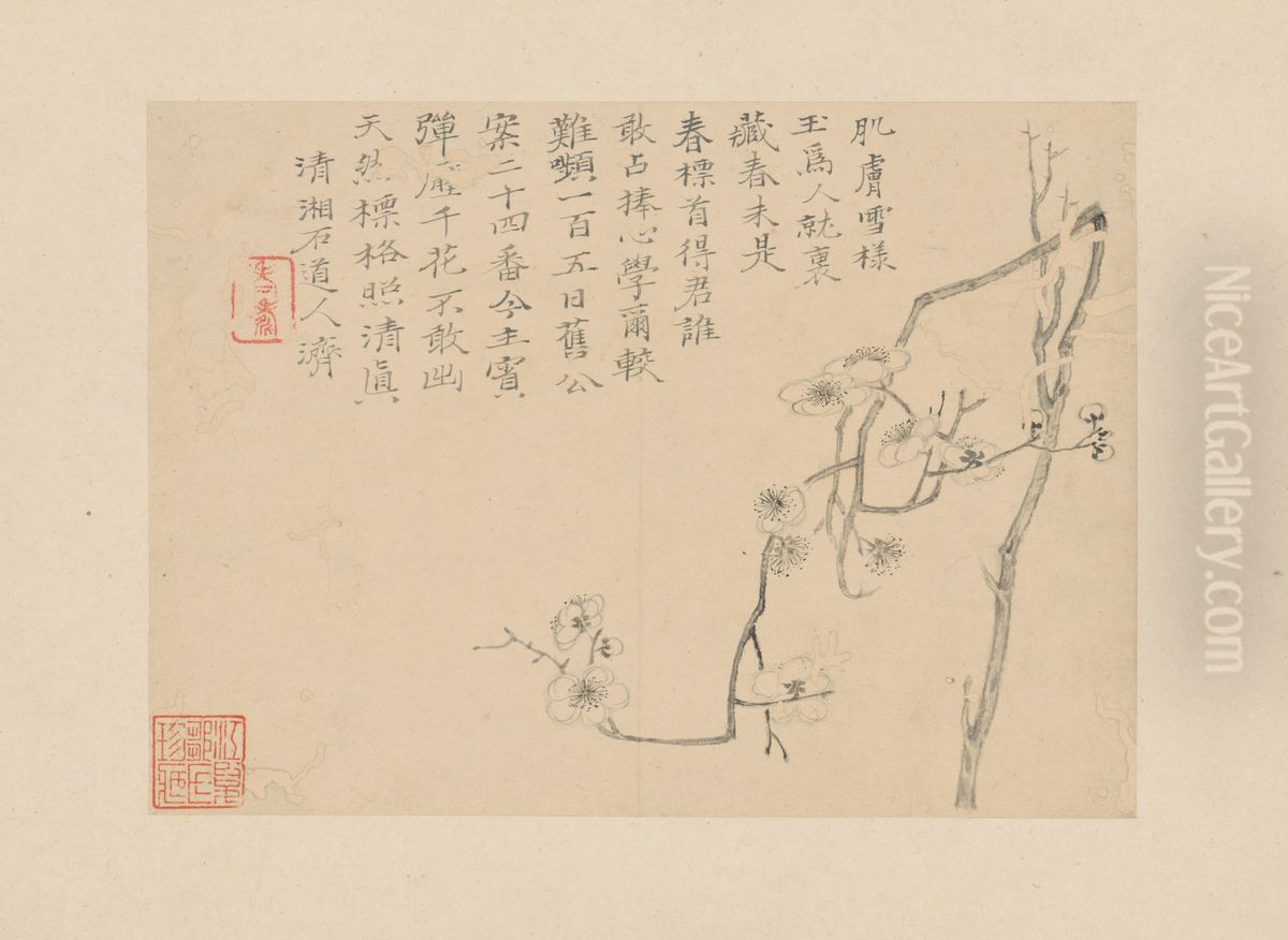 <<yuan ji mei hua ce dan ye>> Oil Painting by Shitao Daoji