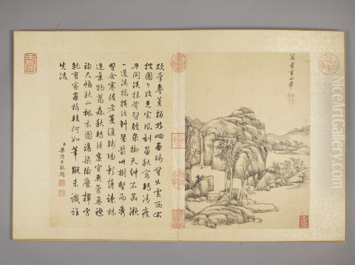 <<wang yuan qi fang gu shan shui ce>> Oil Painting by Wang Yuanqi