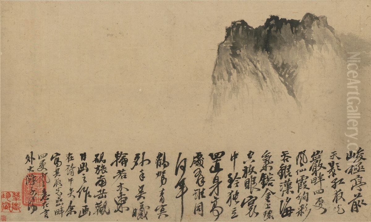 <<yuan ji shan shui tu ce di san kai>> Oil Painting by Shitao Daoji