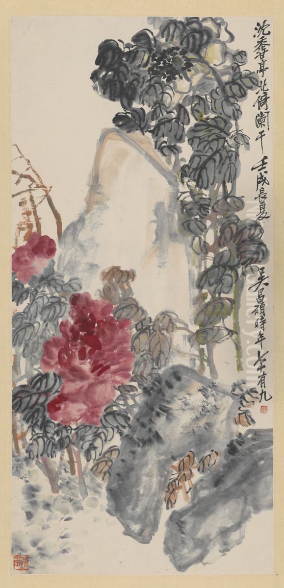 <<wu jun qing mu dan zhou>> Oil Painting by Wu Chang-shuo