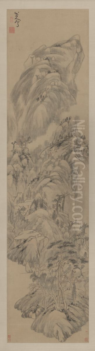 <<zhu da shan shui zhou>> Oil Painting by Bada Shanren