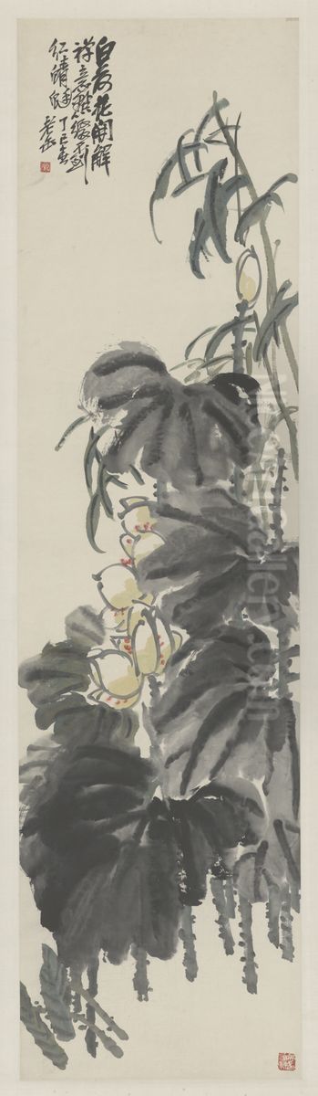 <<wu jun qing bai lian tu zhou>> Oil Painting by Wu Chang-shuo