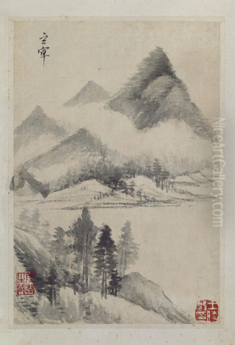 <<dong qi chang shan shui ce>> Oil Painting by Dong Qichang