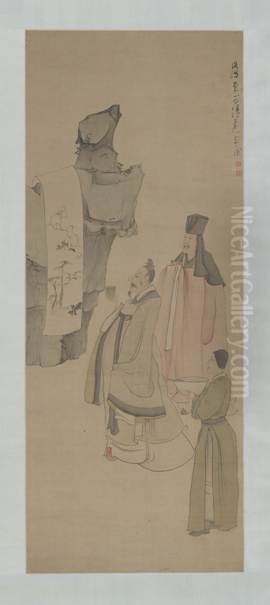 <<chen hong shou guan hua zhou>> Oil Painting by Chen Hongshou