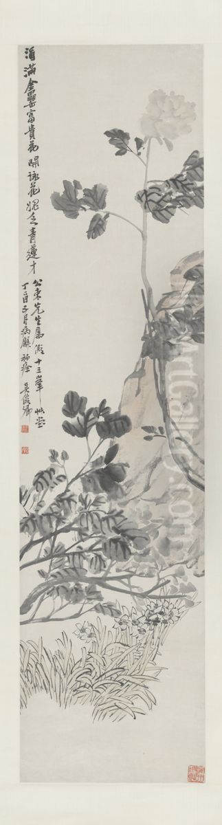 <<wu jun qing mu dan shui xian tu zhou>> Oil Painting by Wu Chang-shuo