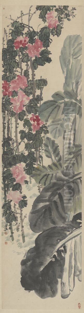 <<wu jun qing ba jiao mu dan zhou>> Oil Painting by Wu Chang-shuo