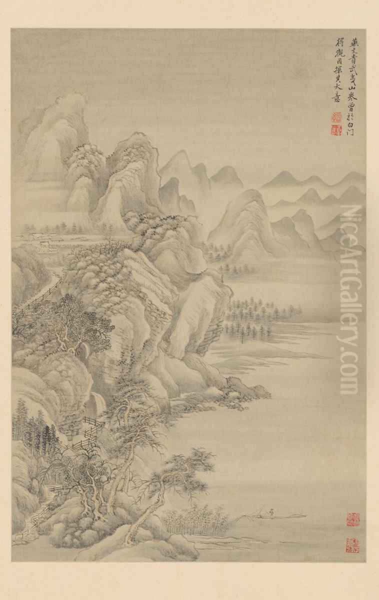 <<wang hui fang gu shan shui ce>> Oil Painting by Wang Hui