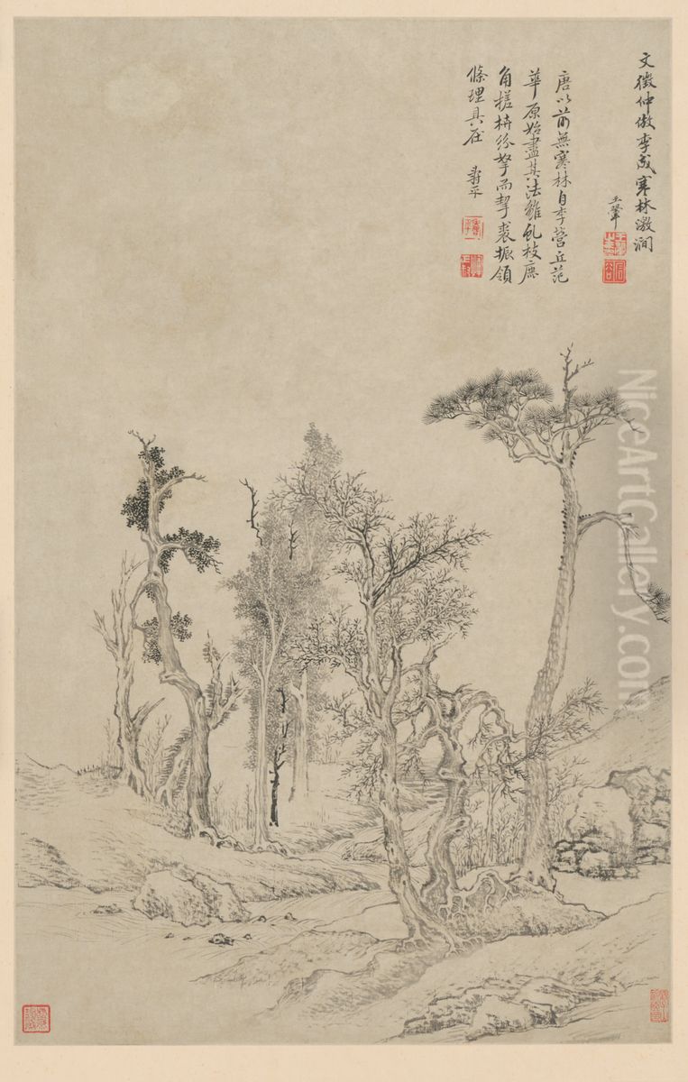 <<wang hui fang gu shan shui ce>> Oil Painting by Wang Hui