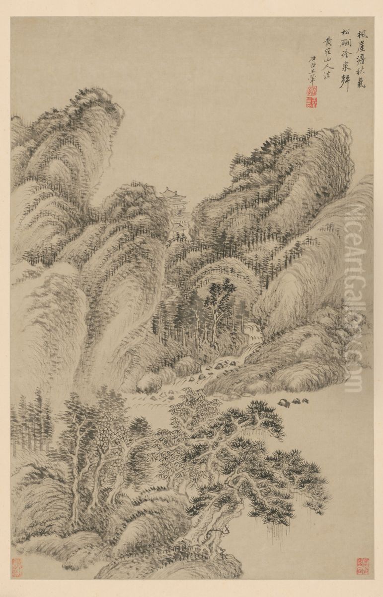 <<wang hui fang gu shan shui ce>> Oil Painting by Wang Hui