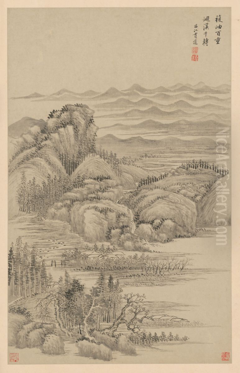 <<wang hui fang gu shan shui ce>> Oil Painting by Wang Hui