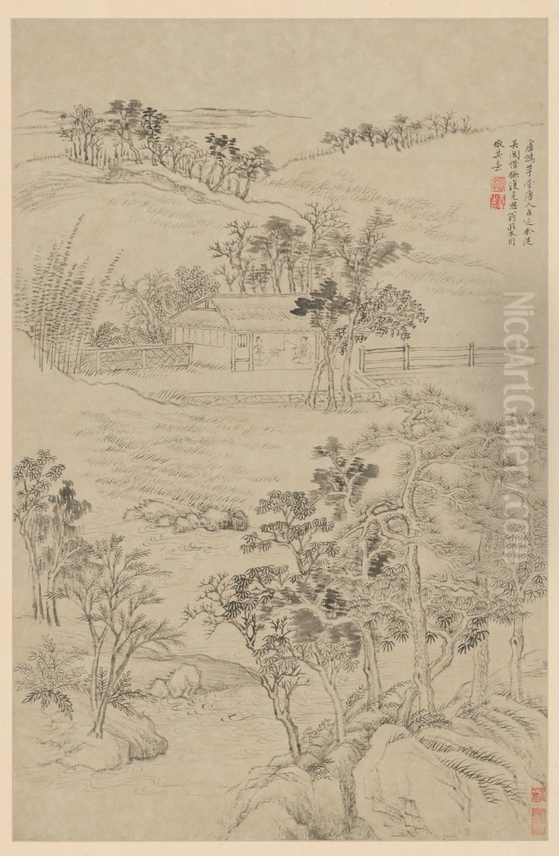 <<wang hui fang gu shan shui ce>> Oil Painting by Wang Hui