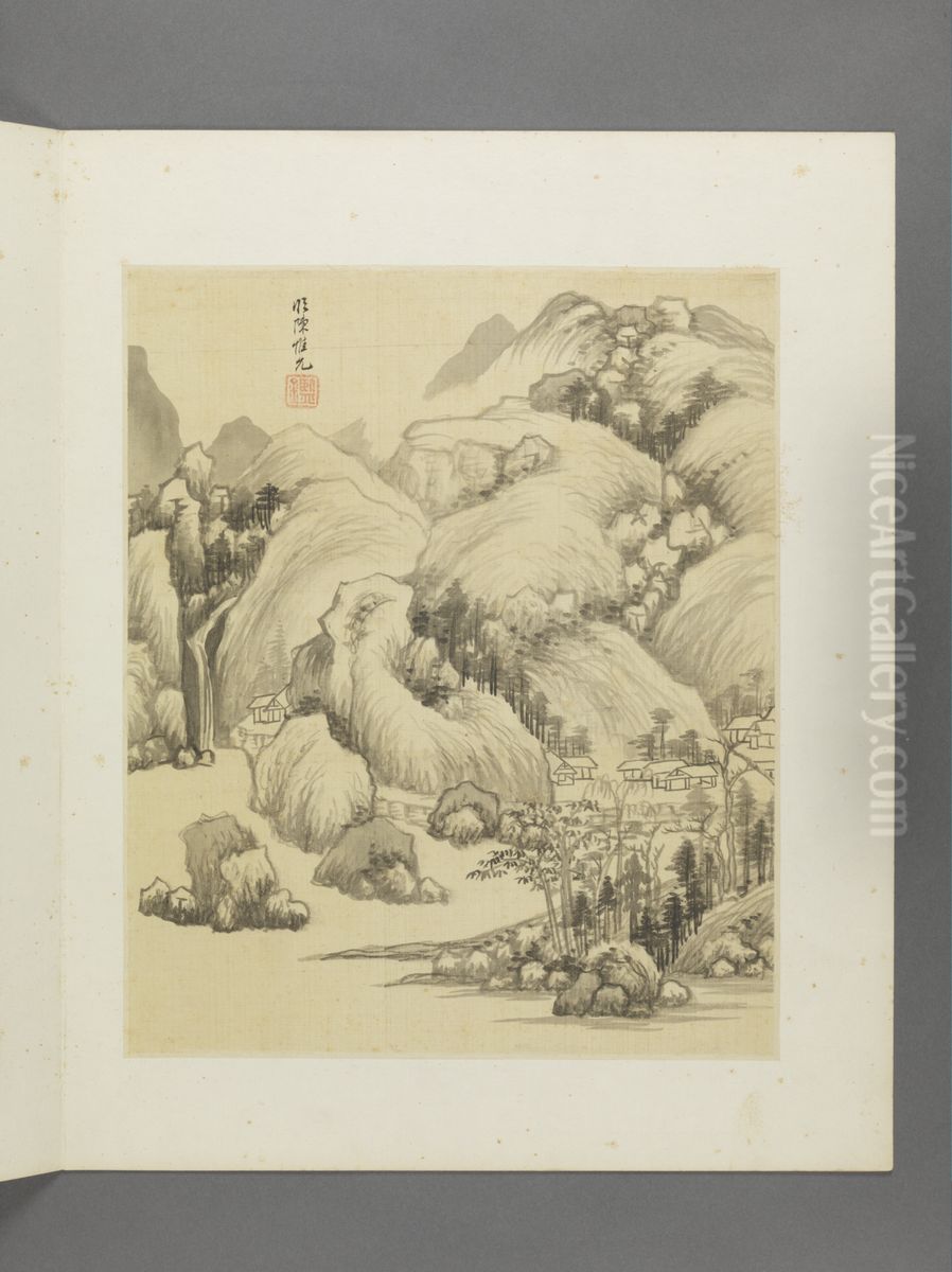 <<wang jian fang gu shan shui ce>> Oil Painting by Wang Jian