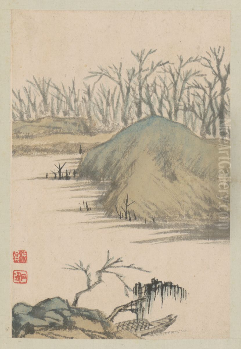 <<yuan ji shan shui tu ce>> Oil Painting by Shitao Daoji