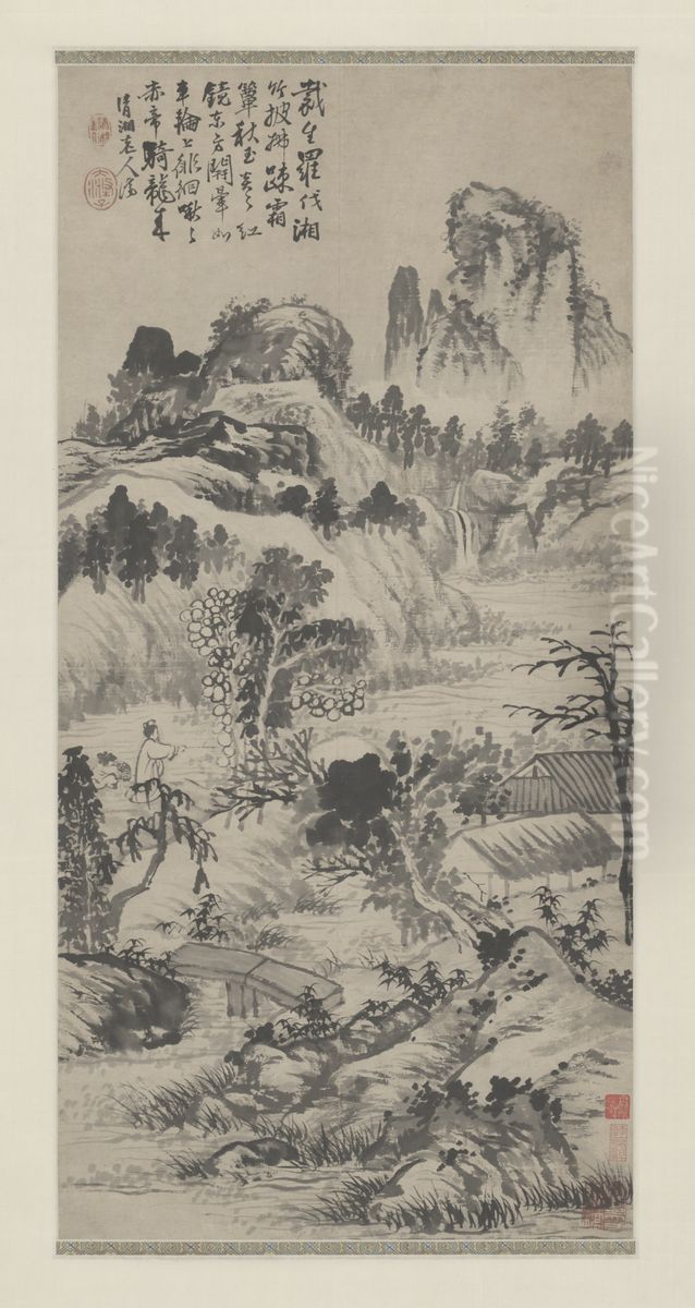 <<yuan ji shan shui tu zhou>> Oil Painting by Shitao Daoji