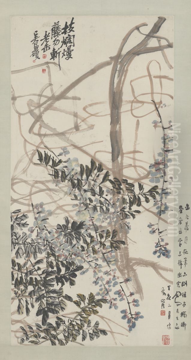 <<wu jun qing teng luo tu zhou>> Oil Painting by Wu Chang-shuo