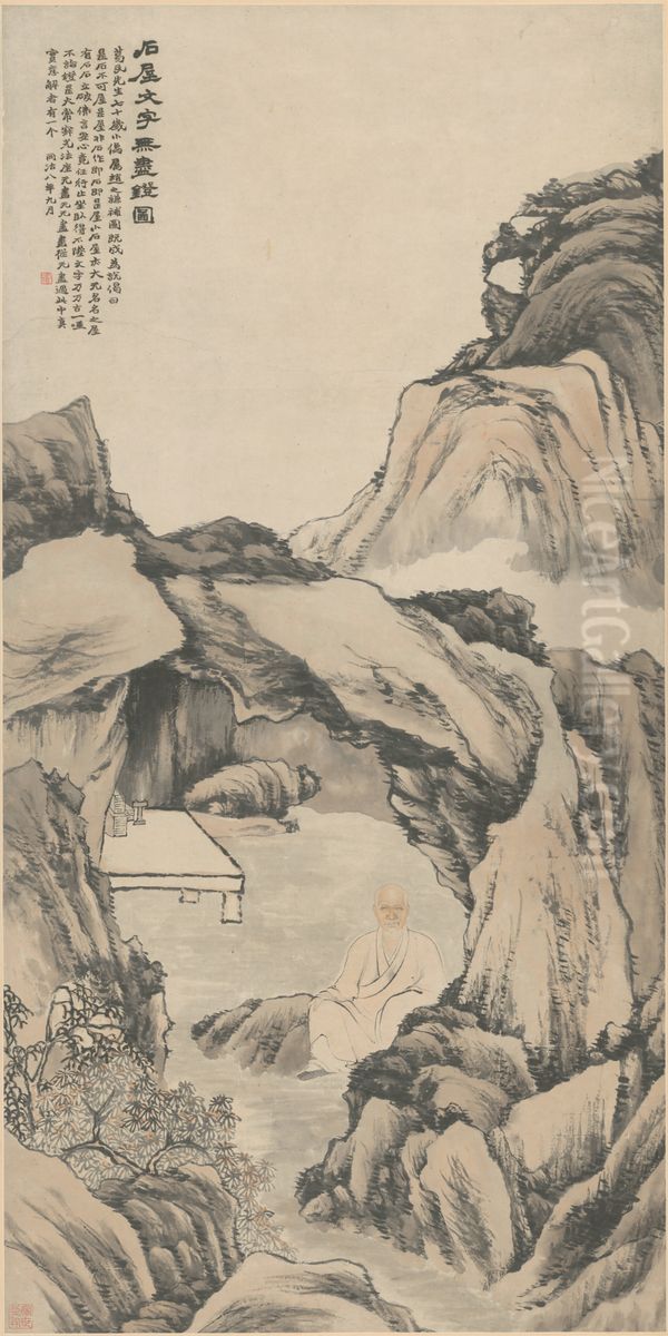 <<zhao zhi qian cao ge hua shi wu wen zi wu jin deng tu xiang zhou>> Oil Painting by Zhao Zhiqian