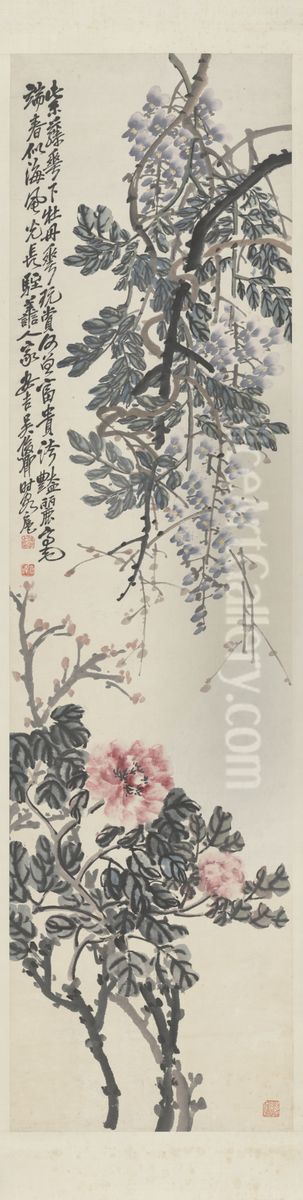 <<wu jun qing zi teng mu dan zhou>> Oil Painting by Wu Chang-shuo