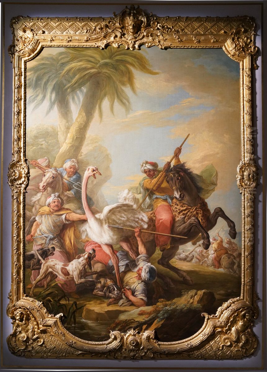 Ostrich hunt Oil Painting by Charles-Andre van Loo