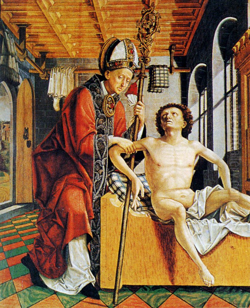 St. Augustine Freeing A Prisoner Oil Painting by Michael Pacher