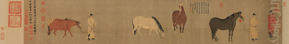 Leading Horses out of Stable Oil Painting by Ren Renfa