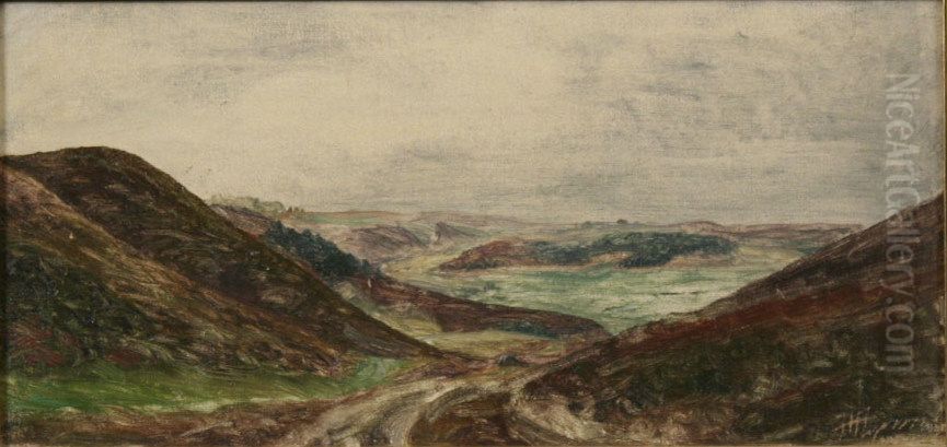 Heath landscape. (18 x 37 cm). Oil Painting by Hans Agersnap