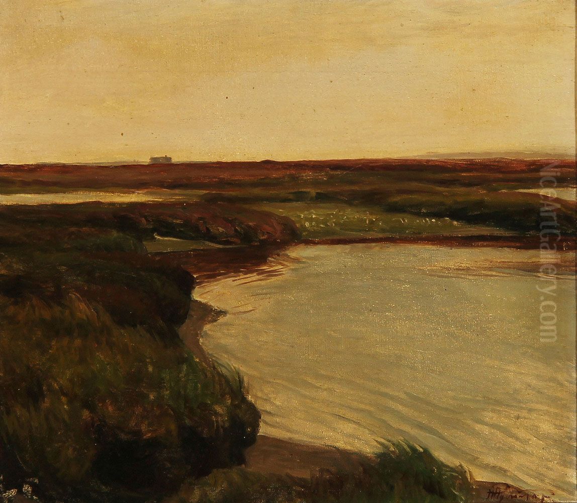 Heath landscape. (33 x 37 cm). Oil Painting by Hans Agersnap