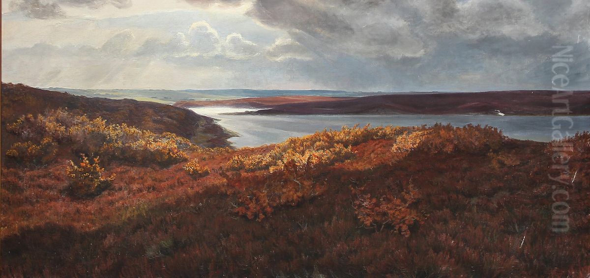 Sunny spells over the plantation at Hjarl heath in October. Oil Painting by Hans Agersnap