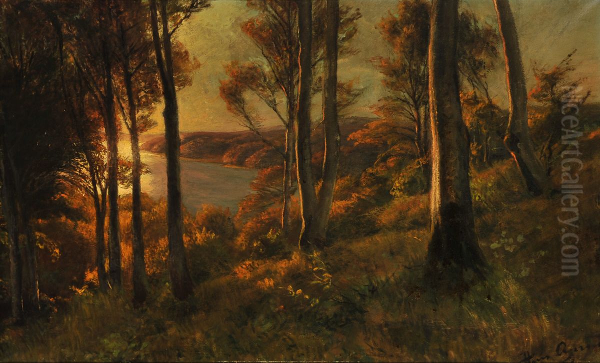 Woodlands at sunset. Oil Painting by Hans Agersnap