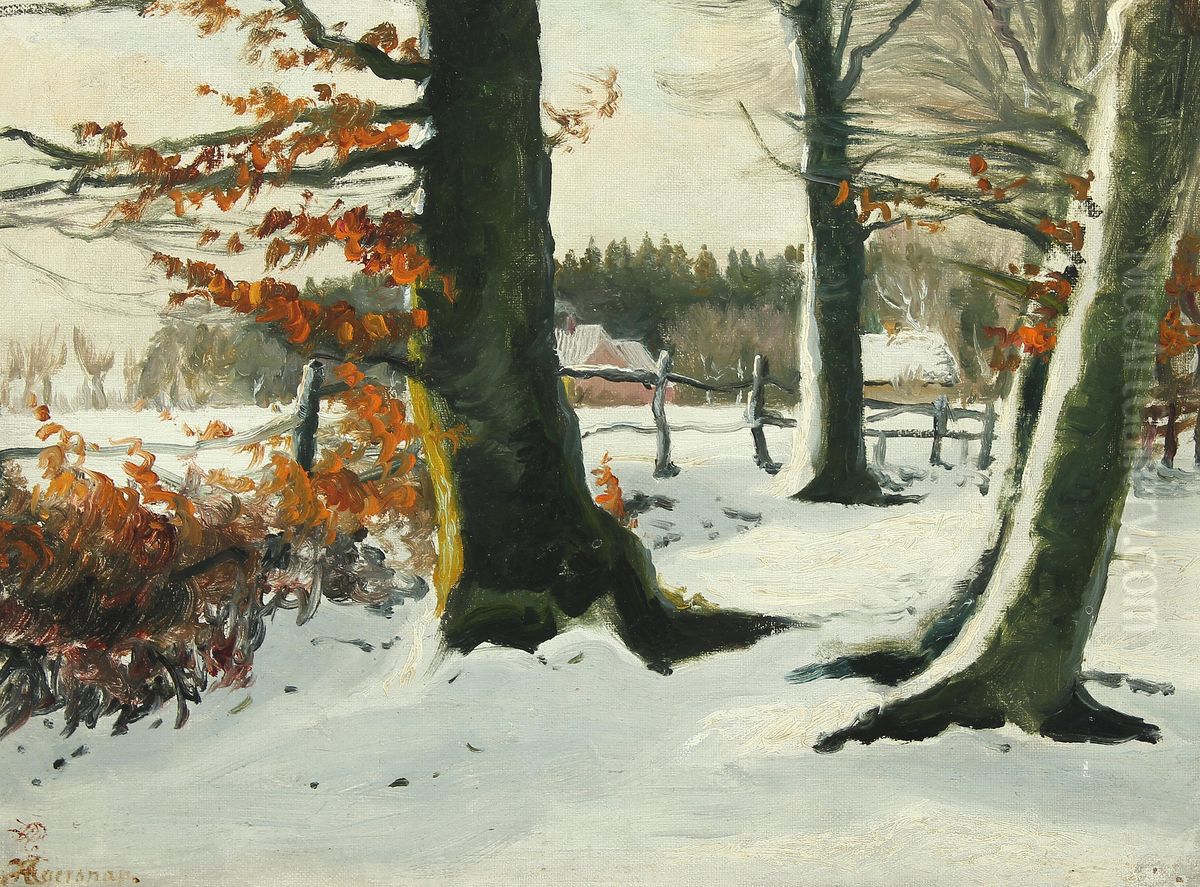A winter day in the countryside. Oil Painting by Hans Agersnap