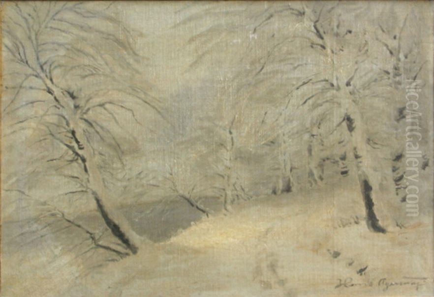 Winter landscape. (24 x 42 cm) Oil Painting by Hans Agersnap