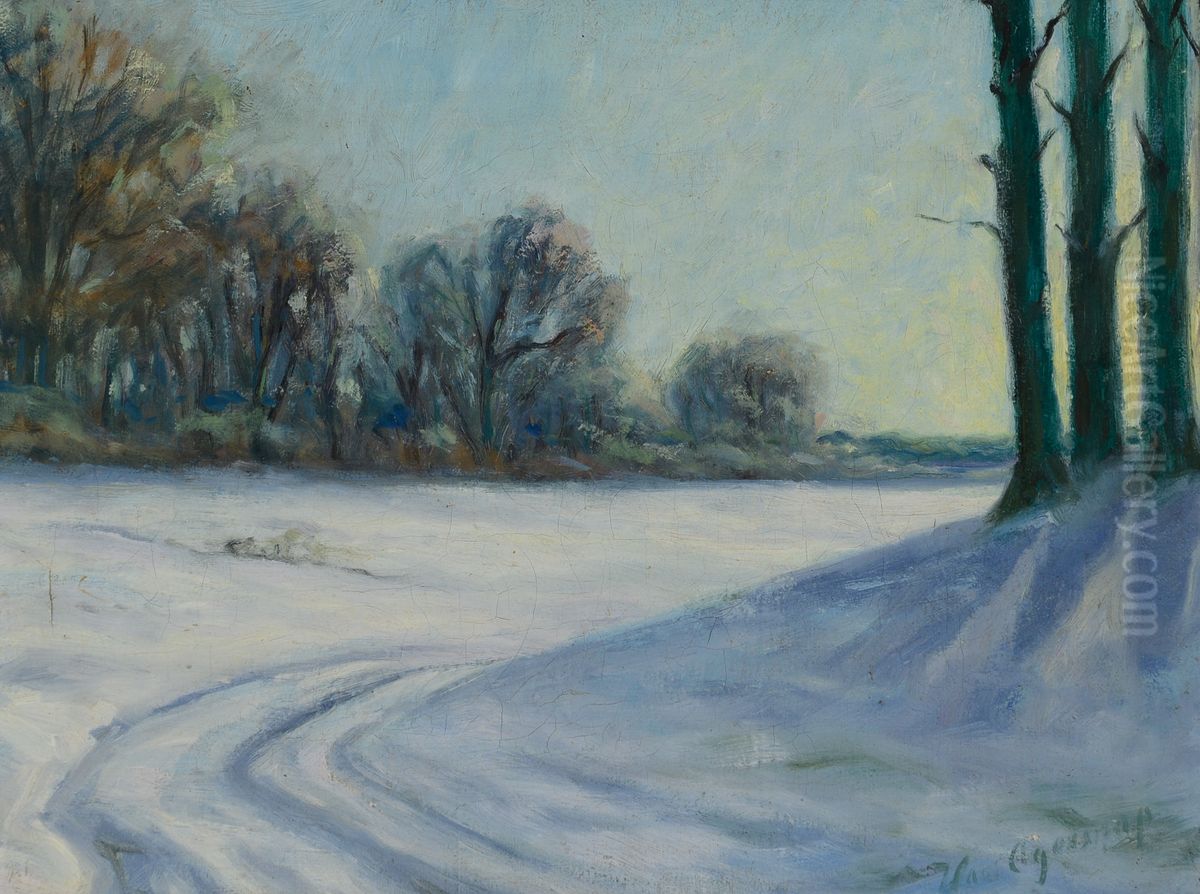 Winter landscape. (29 x 38 cm). Oil Painting by Hans Agersnap