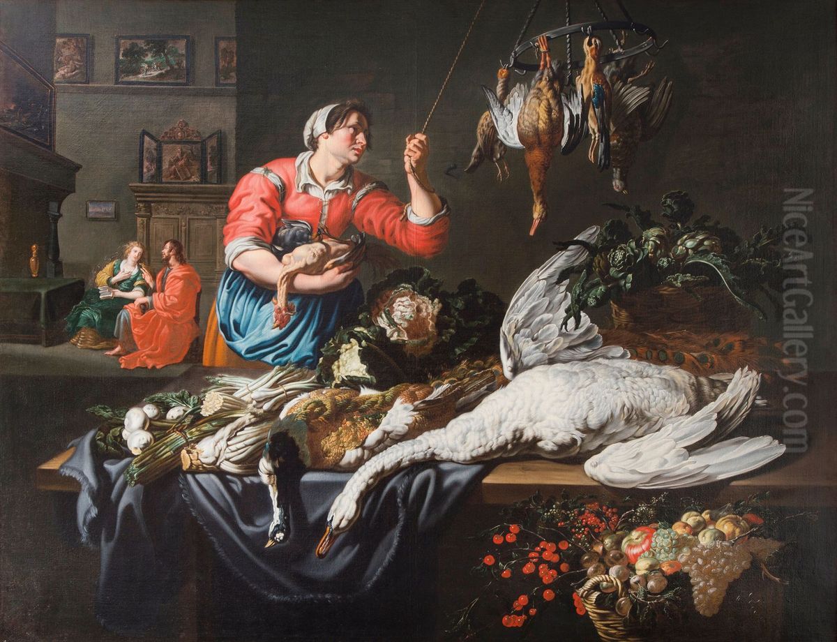 Christ in the house of Mary and Martha Oil Painting by Adriaen van Utrecht