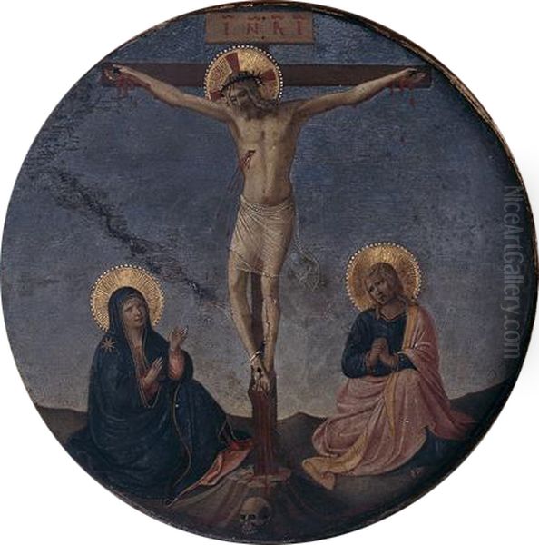 Kreuzigungstondo mit Christus, Maria und Johannes Oil Painting by Fra Angelico