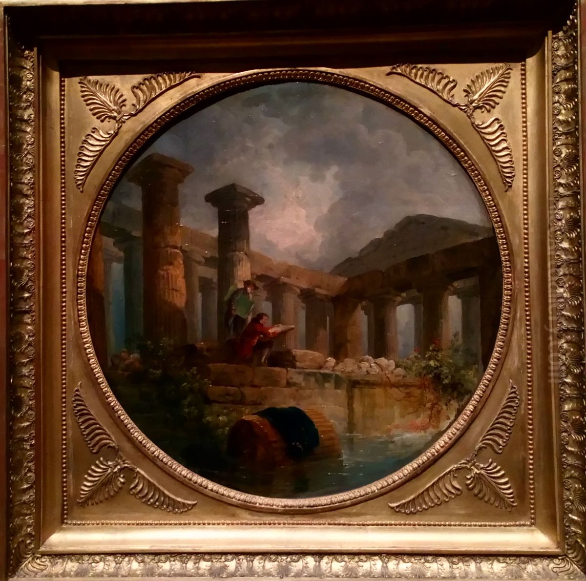 Dessinateur dans les ruines d'un temple a Paestum Oil Painting by Hubert Robert