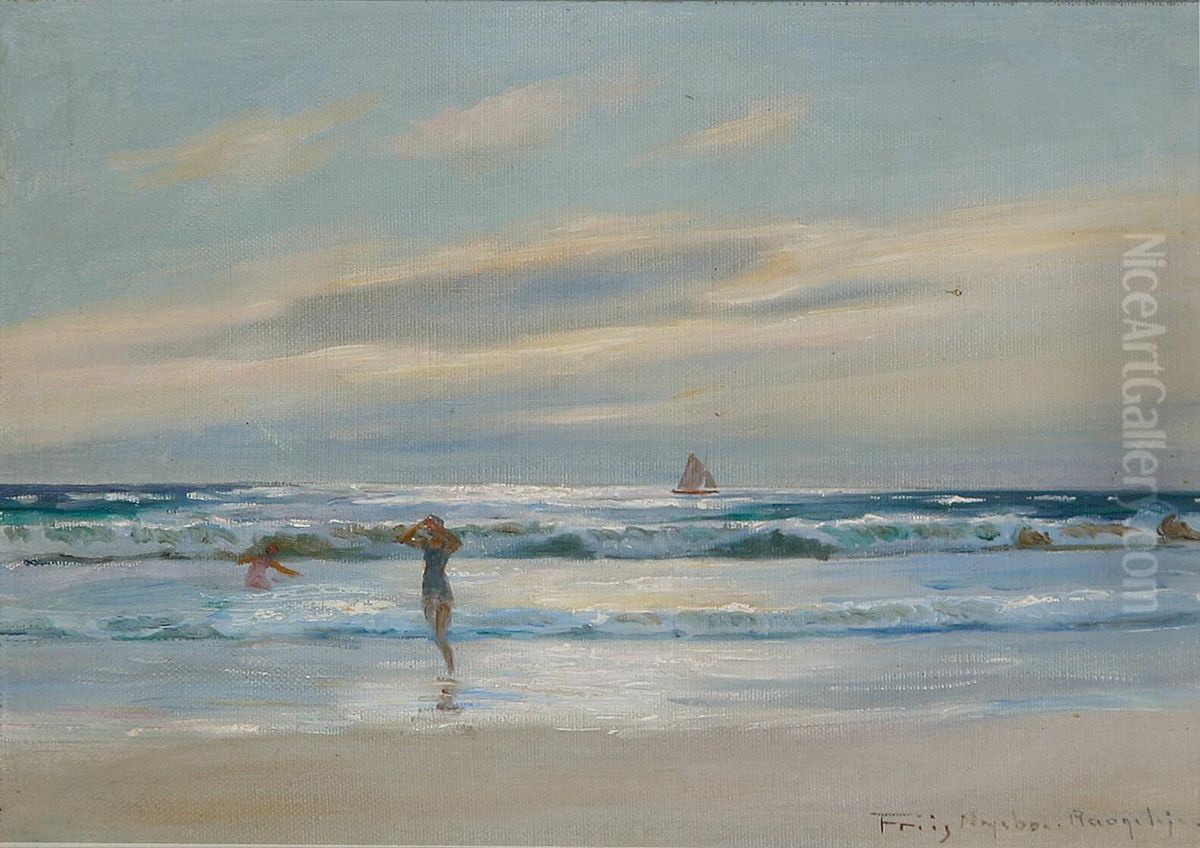 The beach at Raageleje. Oil Painting by Poul Friis Nybo