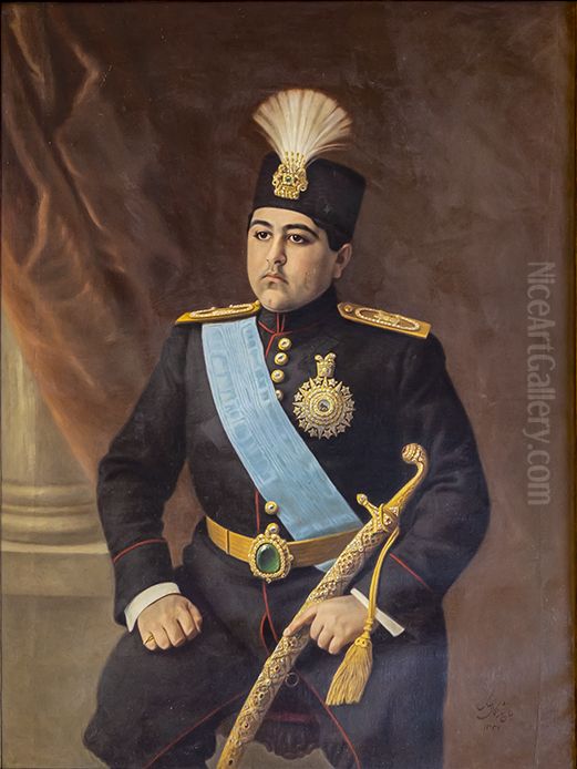 prtrh ahmdshah qajar Oil Painting by Kamal-ol-molk