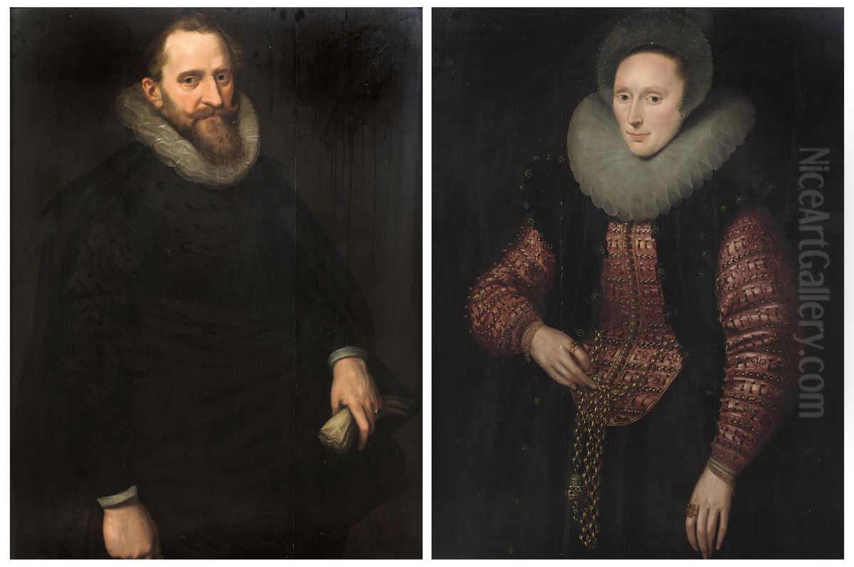 Portrait of a man wearing a pleated ruff 'a'la confusion' and holding his gloves in his left hand Oil Painting by Cornelis van der Voort