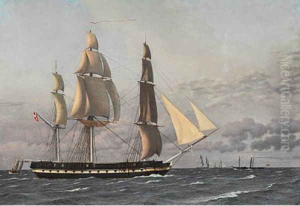 A frigate 'Nymfen' (the Nymph) sailing, 1832 Oil Painting by Christoffer Wilhelm Eckersberg