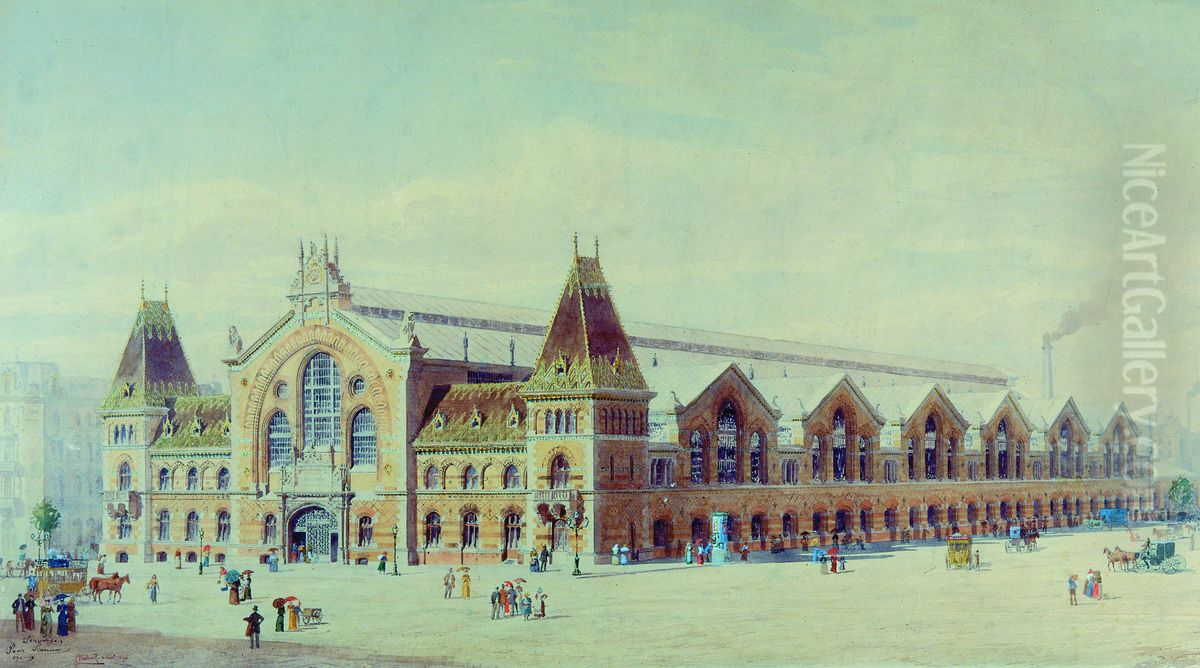 The Building of Grand Market Hall in Budapest Oil Painting by Robert Nadler