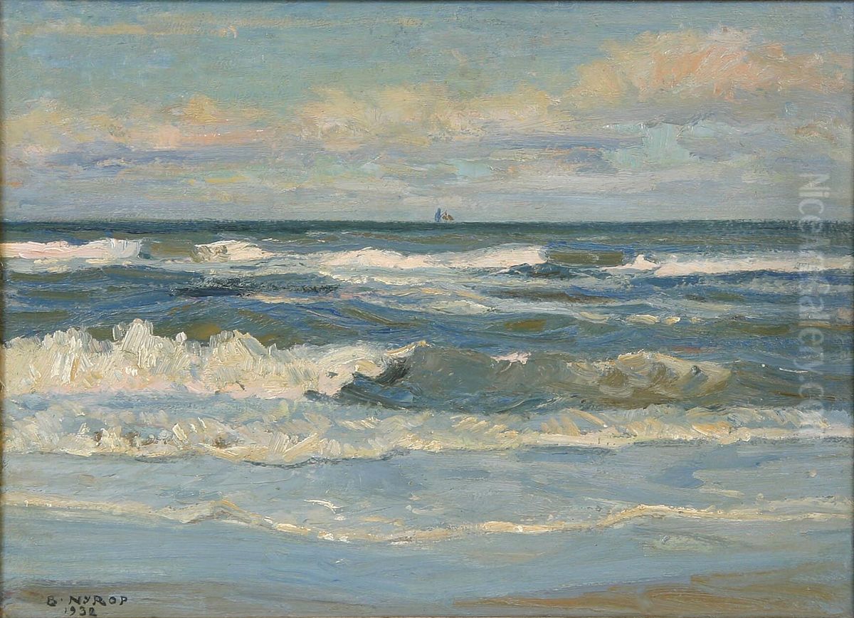 Breakers with ship. Oil Painting by Borge Nyrop