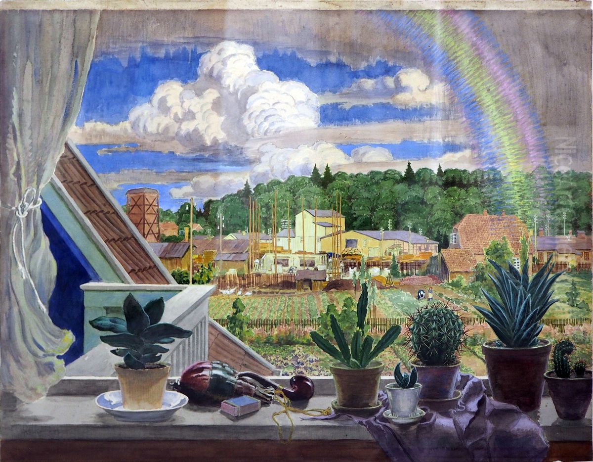 Blick aus dem Fenster Oil Painting by Albert Konig