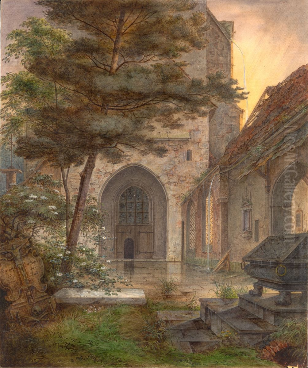 A Portal of a Church Oil Painting by Ernst Ferdinand Oehme
